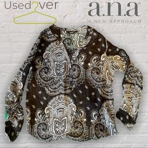 a.n.a shear b/w India print blouse Sz L